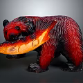 Detailed Carved Bear Sculpture Holding Orange Fish With Red Textured Fur