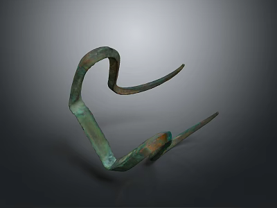 Unique Curved Bronze Household Item With Greenish Blue Rusty Surface Design 3d model