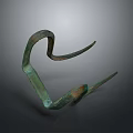 Unique Curved Bronze Household Item With Greenish Blue Rusty Surface Design