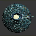 Turquoise Ceramic Sculpture Vessel With Intricate Carvings And Bird Head Design