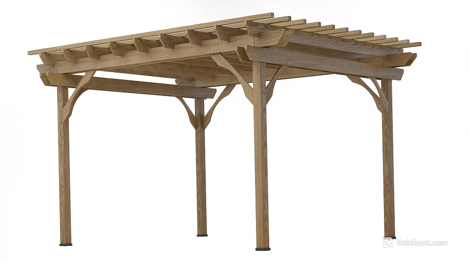 Natural Wood Pergola With Classic Outdoor Beam And Column Structure 3d model 