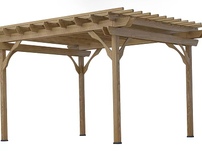 Natural Wood Pergola With Classic Outdoor Beam And Column Structure 3d model
