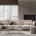 Modern Living Room Interior With Large Windows Sofa Coffee Table And Fireplace 3d model