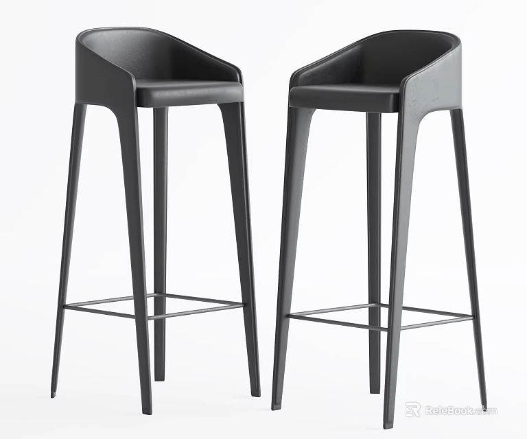 Modern Black Bar Stools With Curved Backrest And Tall Slim Legs 3d model 
