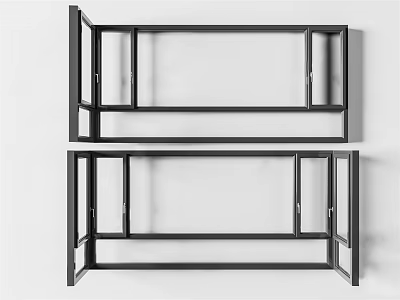 Black Frame Floor to Ceiling Windows Double Panel Structure Design 3d model