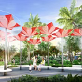 Internet red art installation in pavilion 3d model