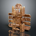Golden Carved Decorative Ornament With Intricate Patterns And Symmetrical Structure