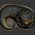 Detailed Alien Creature Sculpture With Golden Green Coloration Bulbous Body And Coiled Tail