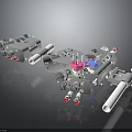 Mechanical Equipment Components With Gray Body Pink Blue Parts And White Pipes