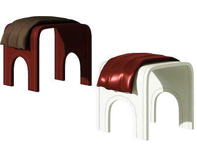 Modern Arched Design Stools with Red White Frames and Brown Red Padded Seats 3d model