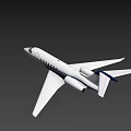 Modern white and blue business jet with sleek fuselage wings engine and tail details