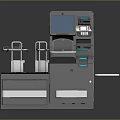 Modern Self Service Kiosk Structure With Screen Control Panel Drawers And Metal Stands