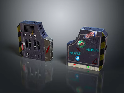 Futuristic Industrial Gate With Yellow Black Warning Stripes Control Panel And Red Marks 3d model