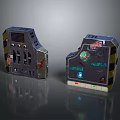 Futuristic Industrial Gate With Yellow Black Warning Stripes Control Panel And Red Marks