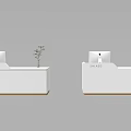 Modern White Reception Desk With Curved Design And Small Plant Decoration