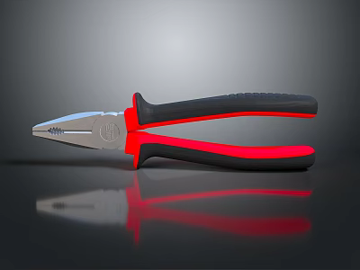 Professional Pliers With Red Black Handle And Metal Head On Reflective Surface 3d model