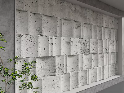 Gray Concrete Block Wall With Textured Square Design For Modern Interior 3d model