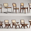 Collection of Various Design Dining Chairs with Wooden Frames and Rattan Details