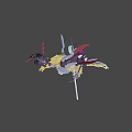 Game and Movie Dragon Characters with Yellow Purple Bodies Red Wings Staff and Pendant Ball