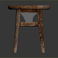 Rustic Wooden Stool With Round Seat Four Legs And Natural Wood Grain Design