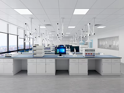 Modern Open Laboratory Interior With Lab Benches Computers Equipment And Large Windows 3d model