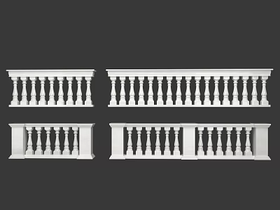 White Railing Designs With Baluster Patterns And Varied Length For Indoor Outdoor Use 3d model