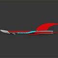 Modern Streamlined Water Craft Featuring White Blue Red Gray Accents and Tail Fin Design