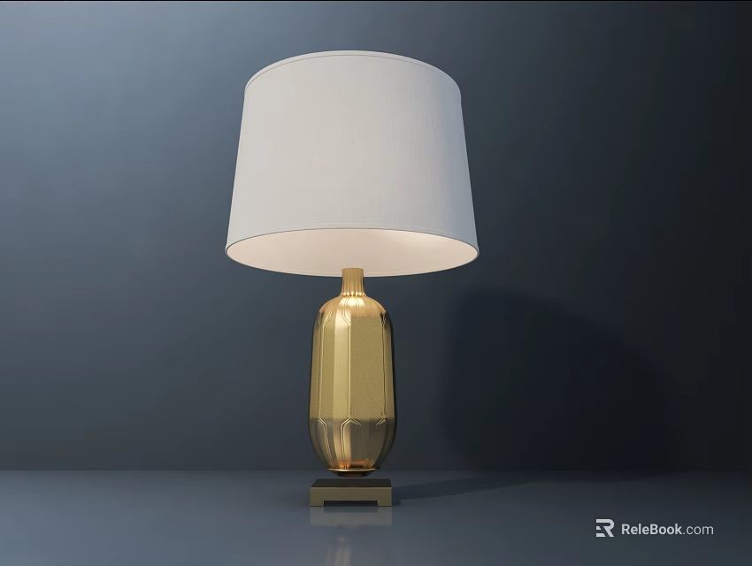 Modern Gold Table Lamp With White Fabric Lampshade And Minimalist Design 3d model 