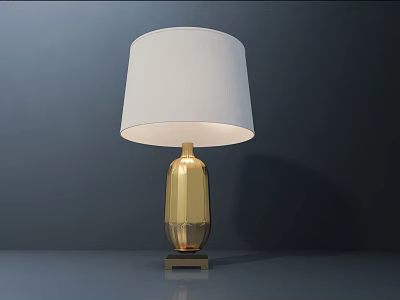 Modern Gold Table Lamp With White Fabric Lampshade And Minimalist Design 3d model