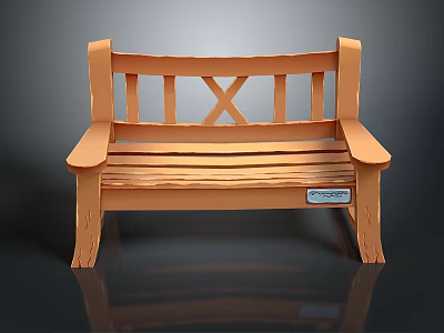 Wooden Bench With X Shaped Backrest Slatted Seat And Armrest Design 3d model
