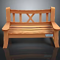 Wooden Bench With X Shaped Backrest Slatted Seat And Armrest Design