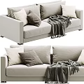 Beige Two Seater Sofa With Soft Gray And White Pillows And Warm Knitted Blanket