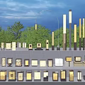 Modern Outdoor Lights With Various Styles Displayed In Evening Garden With Trees
