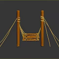 Orange Rope Bridge Model With Support Posts And Intertwined Ropes Design 3d model