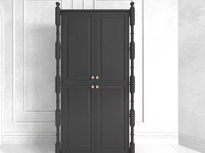 Black Entryway Side Cabinet with Double Doors and Brass Handles in Modern Minimalist Interior 3d model