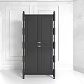 Black Entryway Side Cabinet with Double Doors and Brass Handles in Modern Minimalist Interior