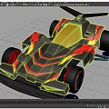 Black Racing Car With Red Yellow Flame Decals And Blue Wheel Rims