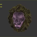 Detailed Dark Lion Head Sculpture With Curly Mane And Gray Gradient Background