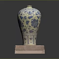 Blue and White Decorative Ceramic Sculpture With Lotus Floral Patterns On Pink Base