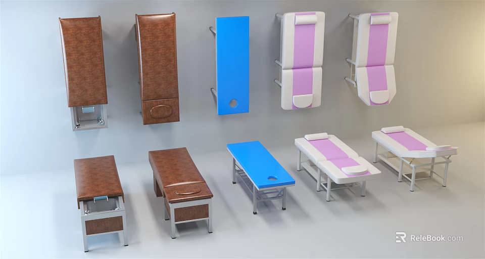 Various Colored Massage Tables With Padded Leather Tops And Stable Metal Frames 3d model 