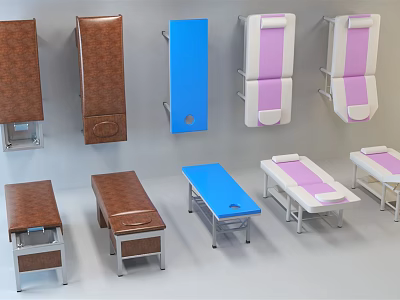 Various Colored Massage Tables With Padded Leather Tops And Stable Metal Frames 3d model