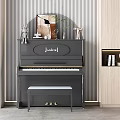 Black Piano And Art Supplies In Modern Interior With Decorative Accessories