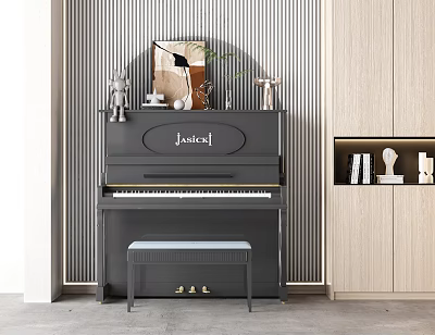 Black Piano And Art Supplies In Modern Interior With Decorative Accessories 3d model