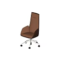 Brown Leather Office Chair With Ergonomic Design Armrests And Metal Base Wheels