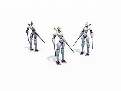 Game And Movie Character With White Purple Armor Holding Green Spear In Three Angles Sci Fi Design 3d model