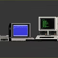 Vintage Computers Retro Desktop Systems With CRT Monitors Keyboards On Reflective Surface And Classic Screens