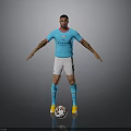 Soccer Player Model In Light Blue Manchester City Jersey With White Shorts And Soccer Ball