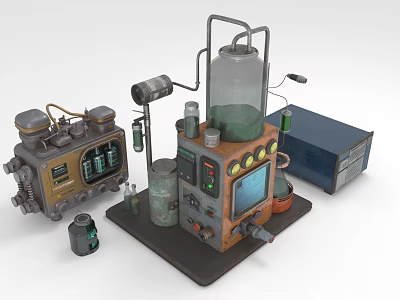 Vintage Scientific Device With Glass Container Dials Pipes And Metal Components 3d model