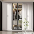Modern White Wardrobe Interior Design With Glass Doors And Storage Shelves