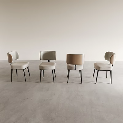 Modern Dining Chairs With Curved Backrest Beige Upholstered Seats Black Metal Legs 3d model